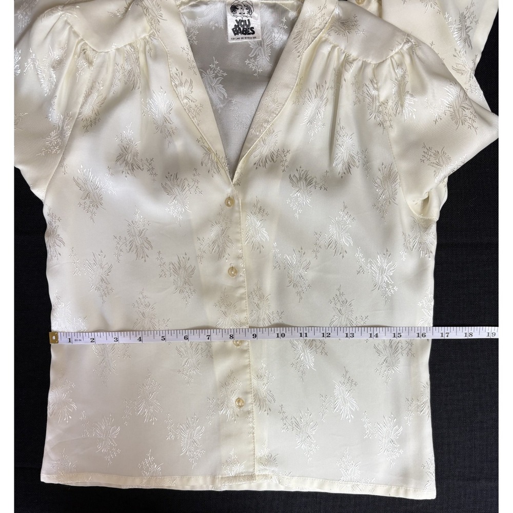 Vintage Ivory Jacquard Blouse Cottagecore Romantic‎ Boho Long Sleeve You Babes - Picture 12 of 16